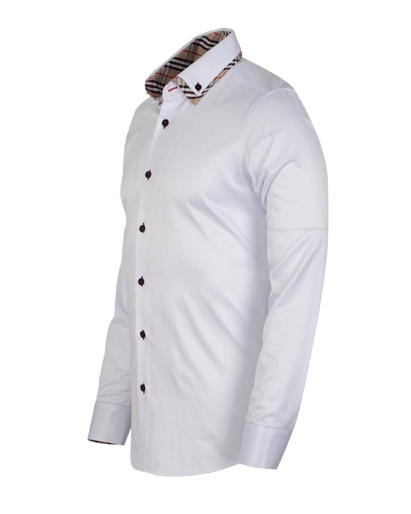 White Tartan Double Collar Men's Shirt