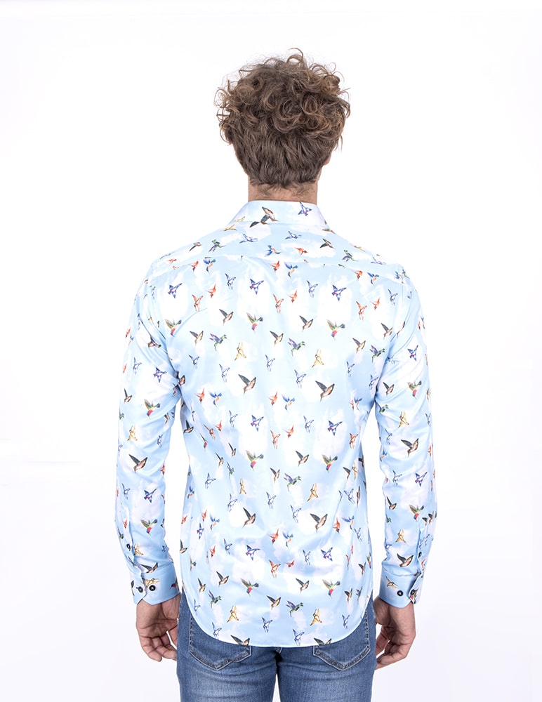 Blue Colourful Mockingbird Print Men's Shirt