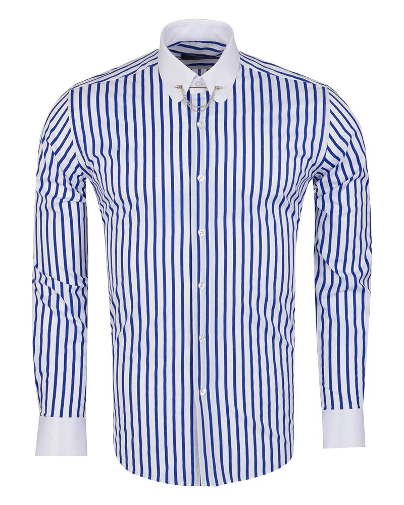 Blue Striped Men's Shirt Club Collar Pin Chain