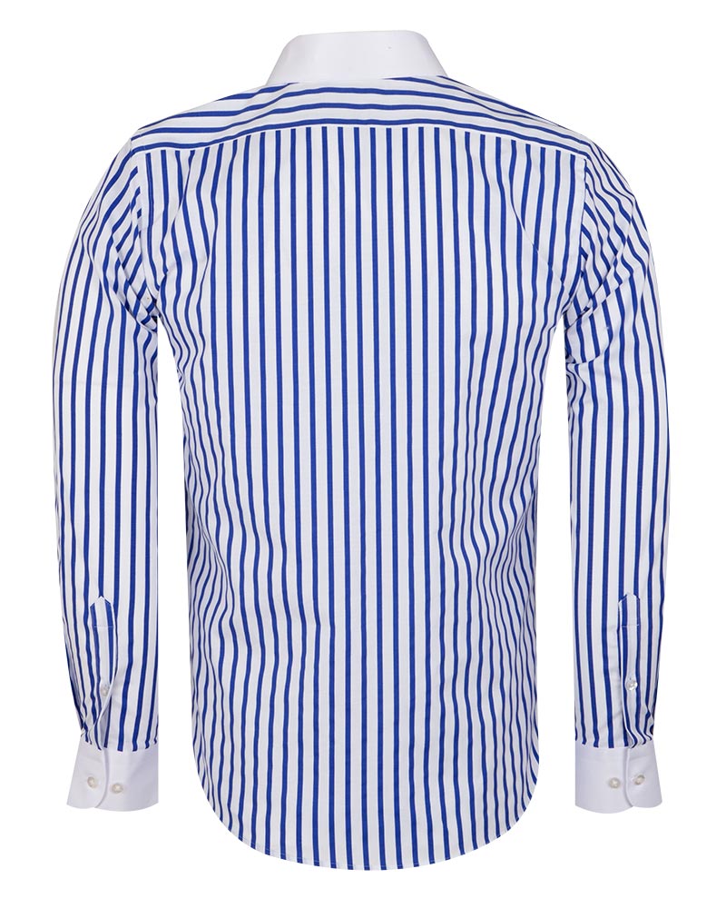 Blue Striped Men's Shirt Club Collar Pin Chain Makrom