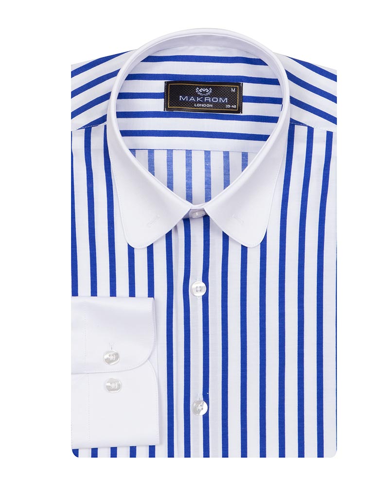 Blue Striped Men's Shirt Club Collar Pin Chain