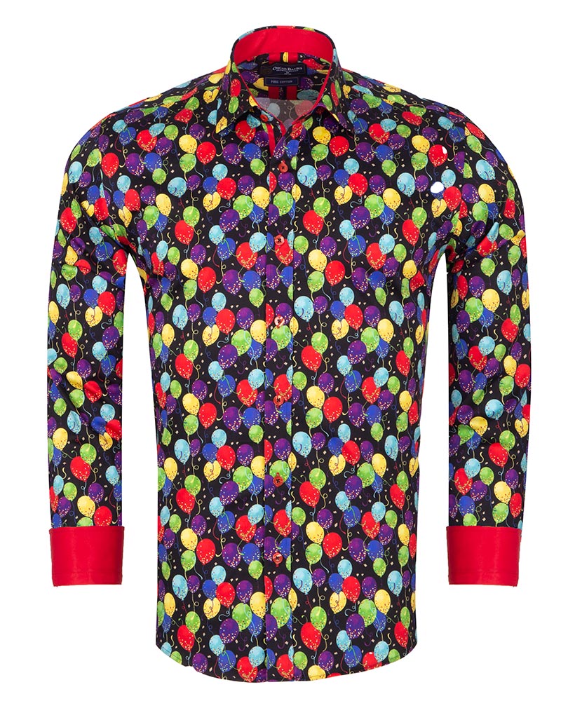 Colourful Balloons Print Pure Cotton Shirt with Matching Handkerchief