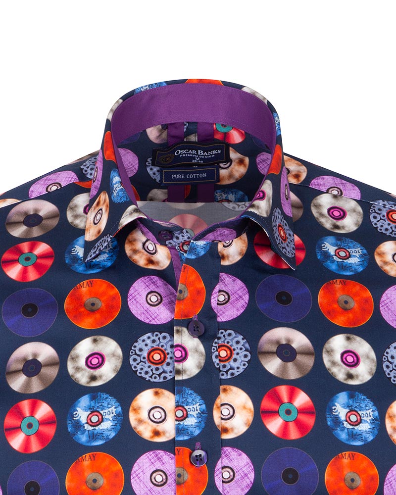 Colourful Vinyl Print Shirt with Matching Handkerchief