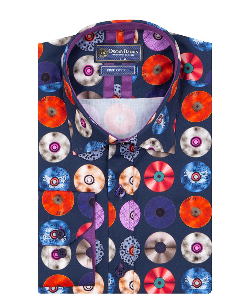 Colourful Vinyl Print Shirt with Matching Handkerchief