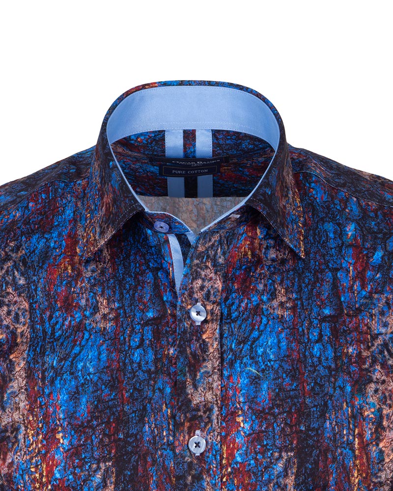 Dark Blue Crust Print Shirt with Matching Handkerchief