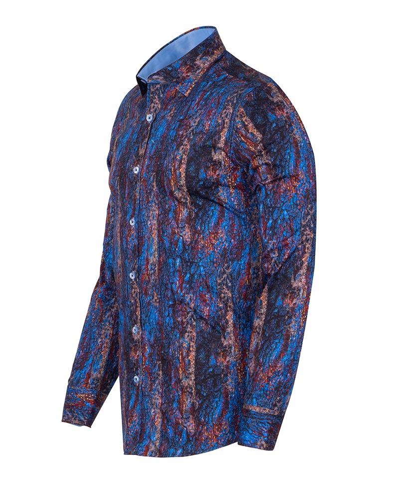Dark Blue Crust Print Shirt with Matching Handkerchief