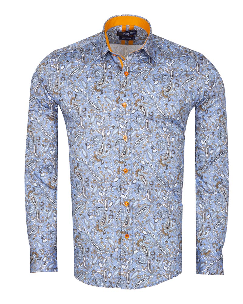 Paisley Print Light Blue Shirt with Matching Handkerchief