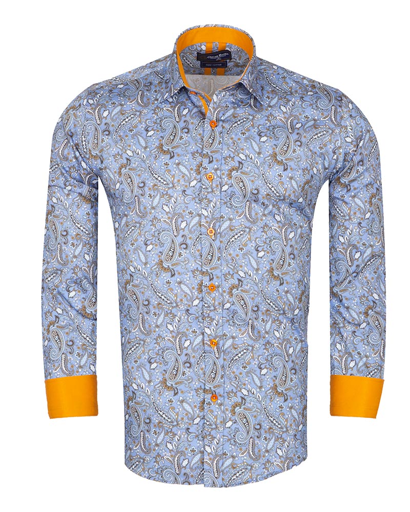 Paisley Print Light Blue Shirt with Matching Handkerchief