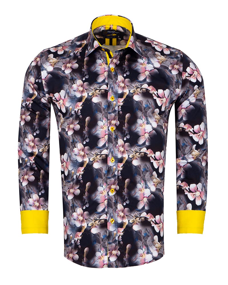 Lily Print Pure Cotton Men's Shirt with Matching Handkerchief
