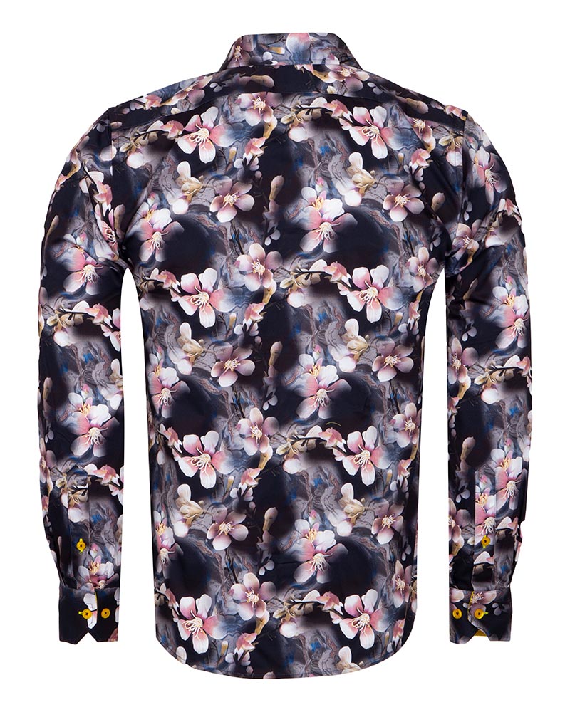 Lily Print Pure Cotton Men's Shirt with Matching Handkerchief