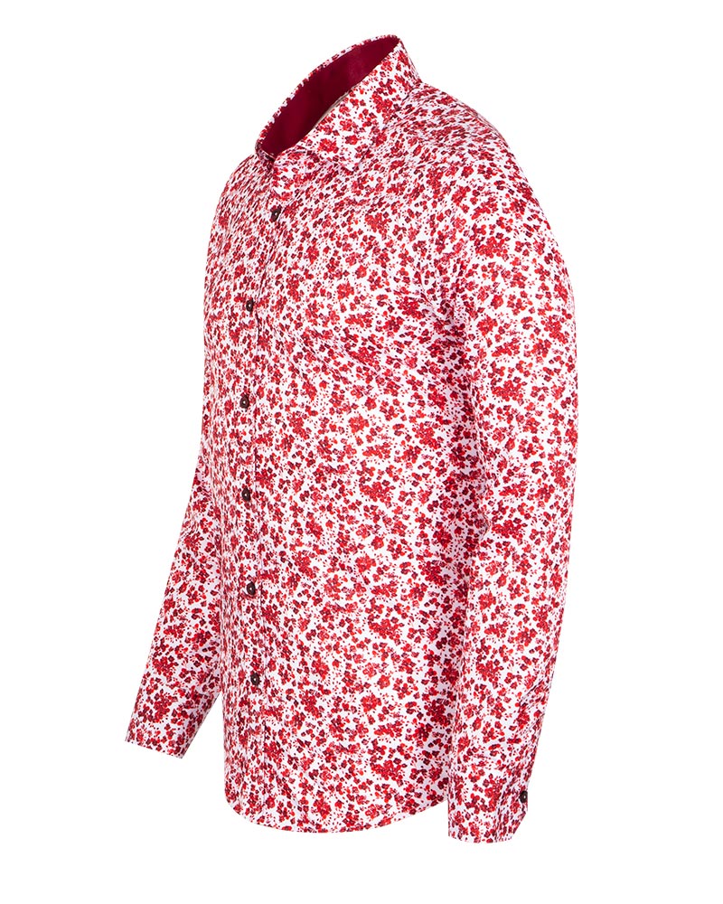 Red Floral Design Print Men's Shirt