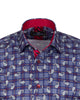 Dark Blue Plaid Tartan Paisley Print Shirt