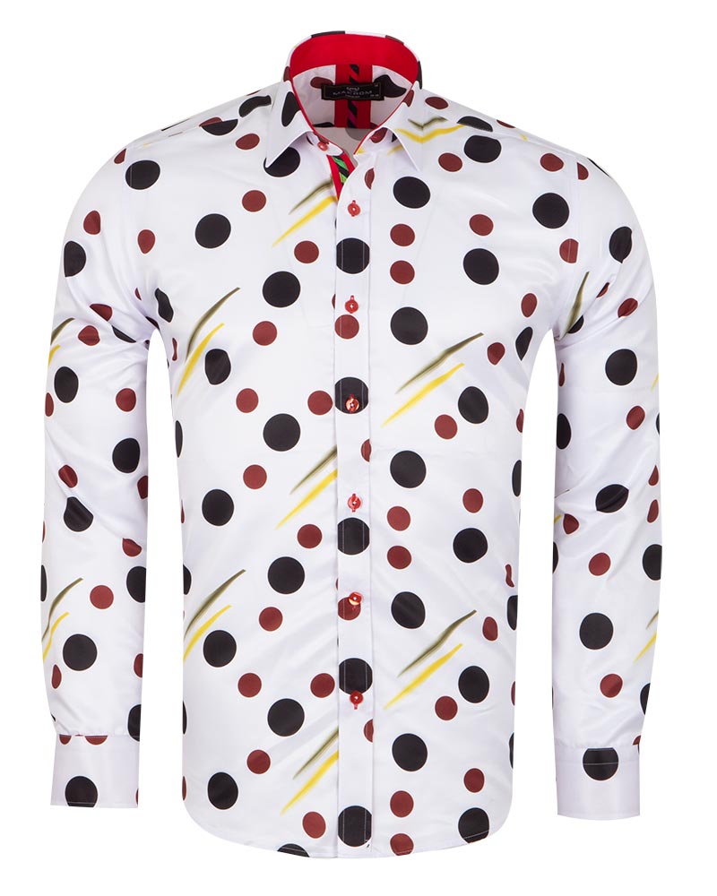 White Polka Dot Print Men's Shirt