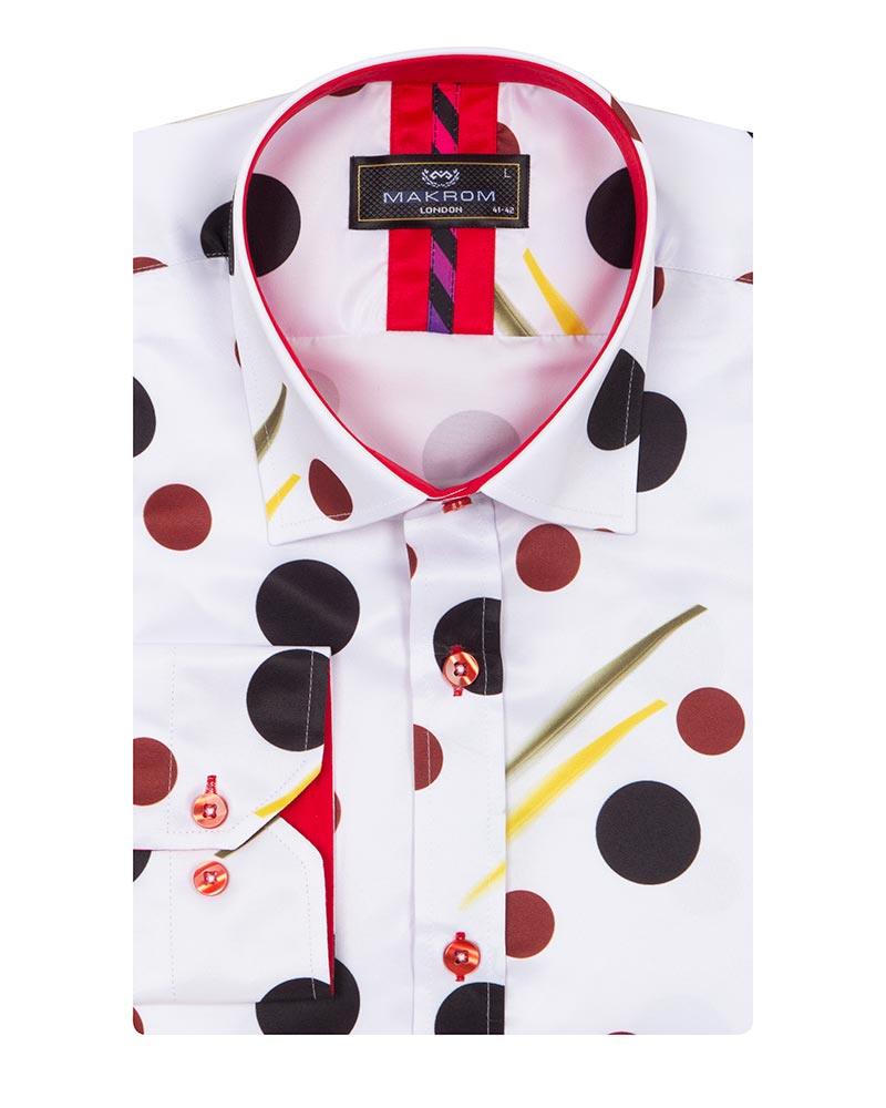 White Polka Dot Print Men's Shirt