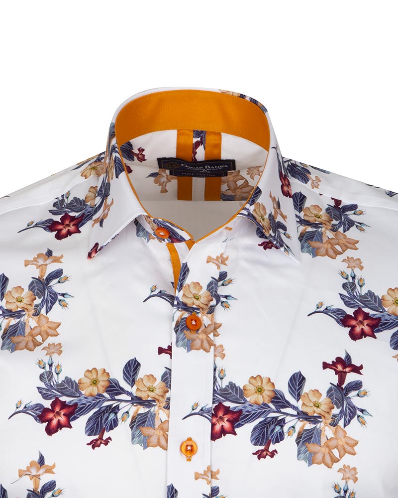 Orchid Print Men's Shirt with Matching Handkerchief