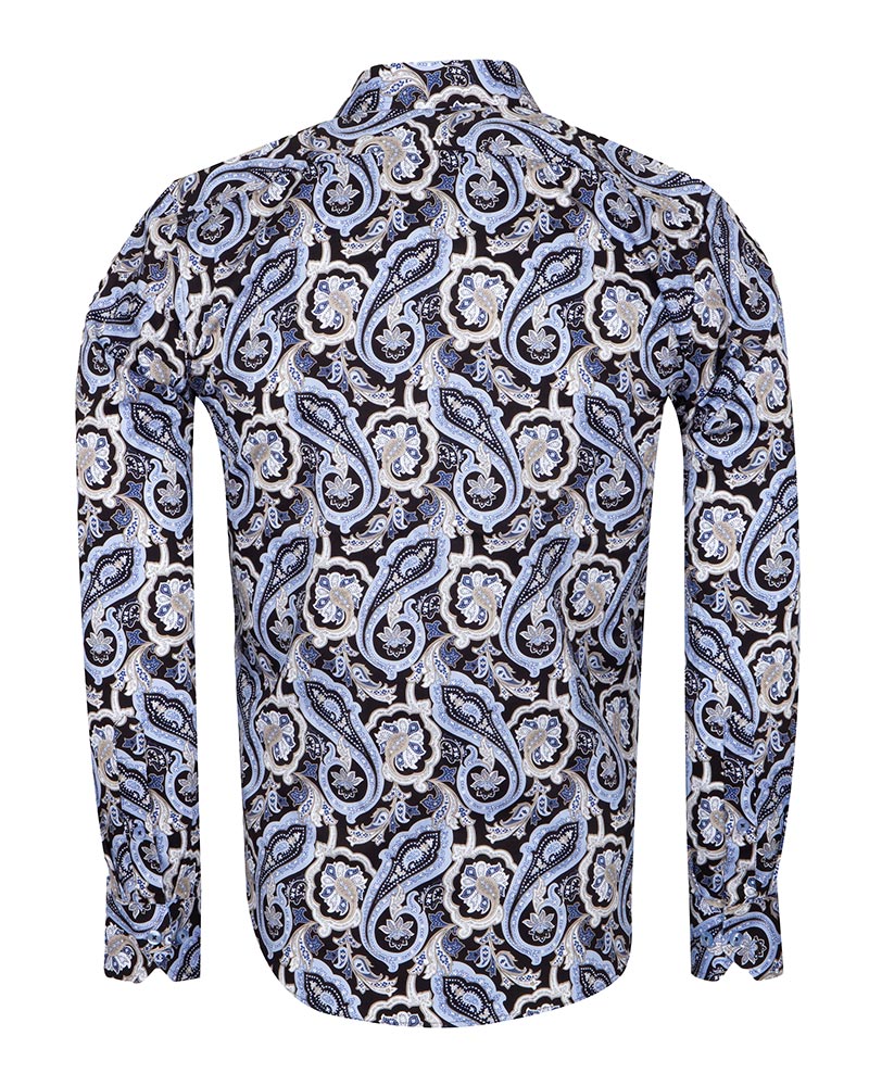 Black & Blue Paisley Print Men's Shirt with Matching Handkerchief