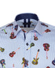 Light Blue Guitar Print Shirt with Matching Handkerchief