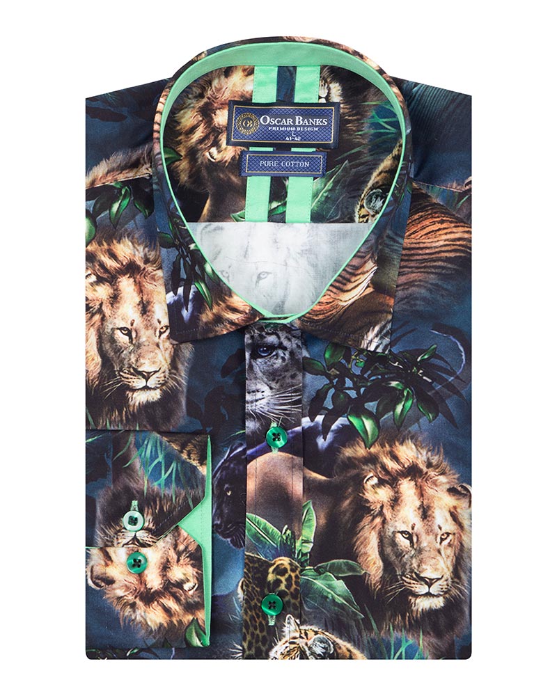Wild Animals Print Shirt with Matching Handkerchief