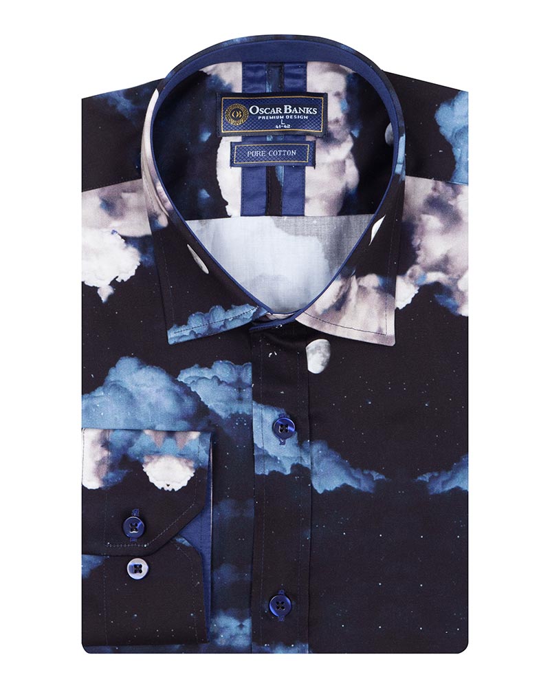 Cloud Print Men's Shirt with Matching Handkerchief