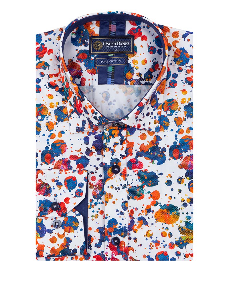 Paint Splatter Print Men's Shirt with Matching Handkerchief