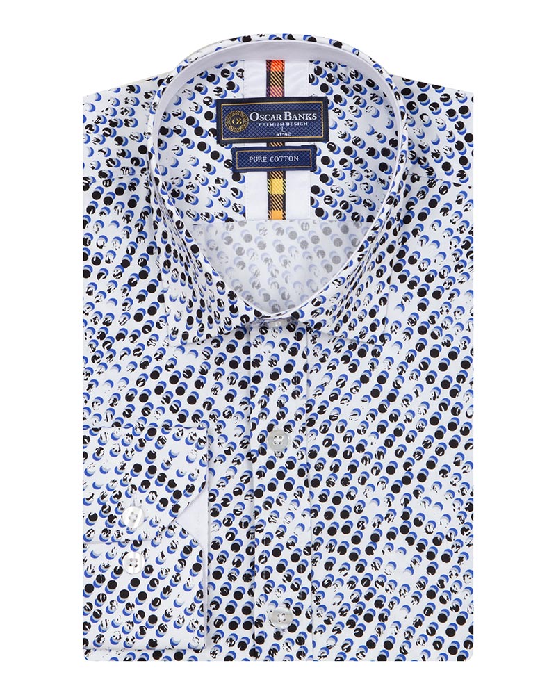 White Polka Dot Print Shirt with Matching Handkerchief
