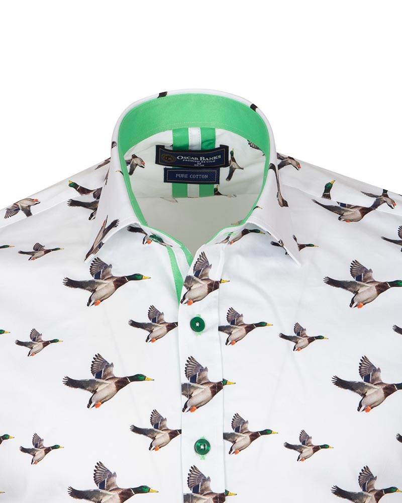 Flying Mallard Print Shirt with Matching Handkerchief