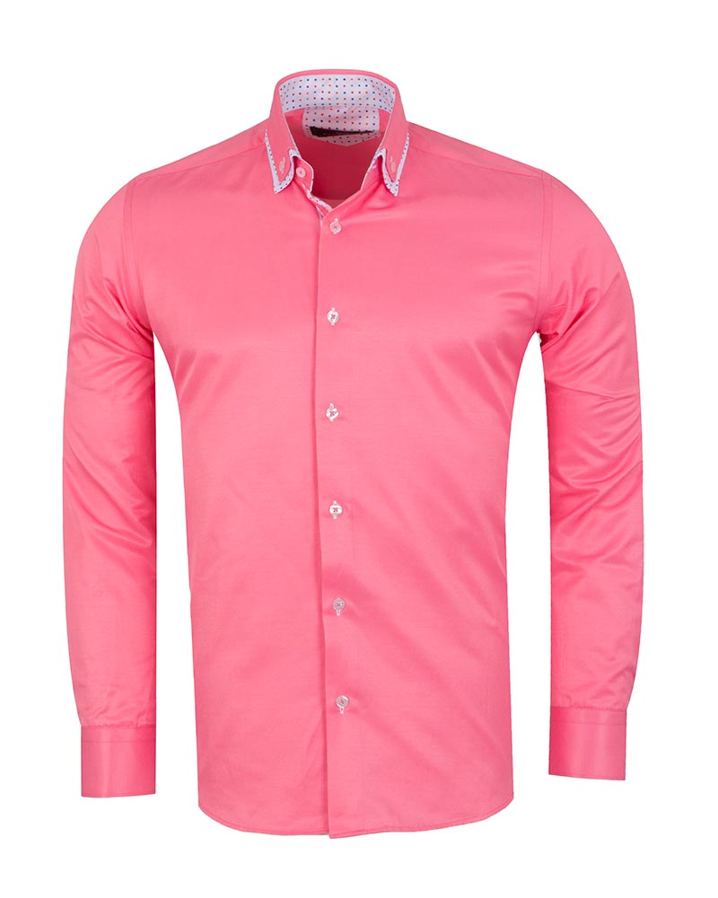 Fuchsia Double Collar Dotted Print Shirt