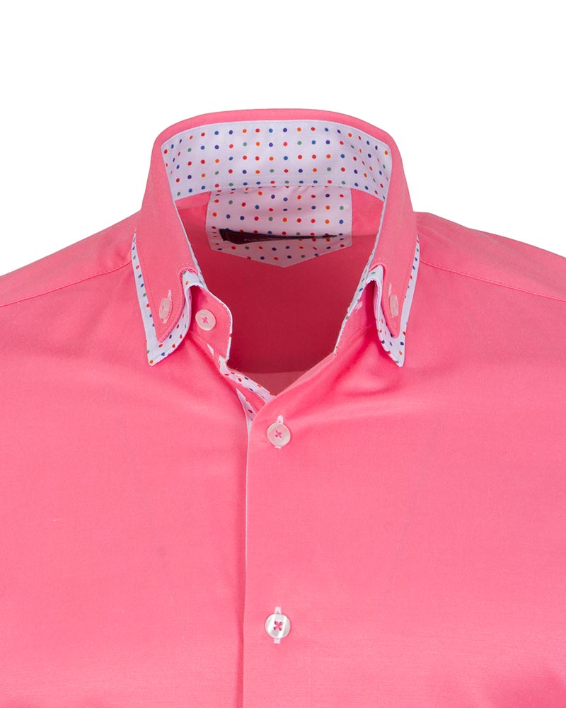Fuchsia Double Collar Dotted Print Shirt