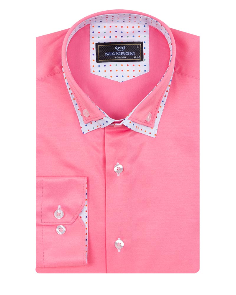 Fuchsia Double Collar Dotted Print Shirt