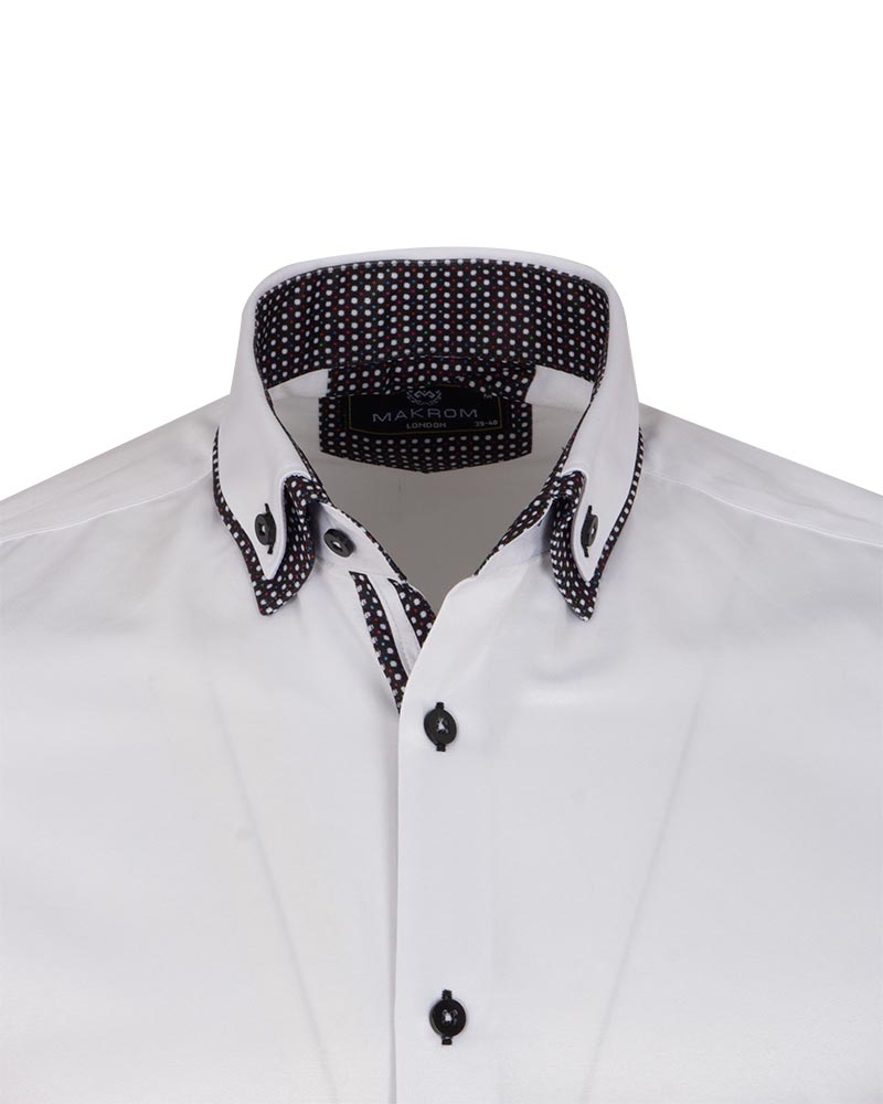 White Double Collar Dotted Print Shirt