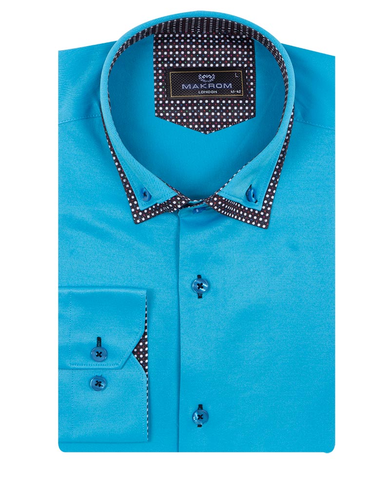 Electric Blue Double Collar Dotted Print Shirt