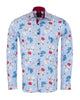 Blue Striped Floral Design Print Shirt