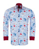 Blue Striped Floral Design Print Shirt