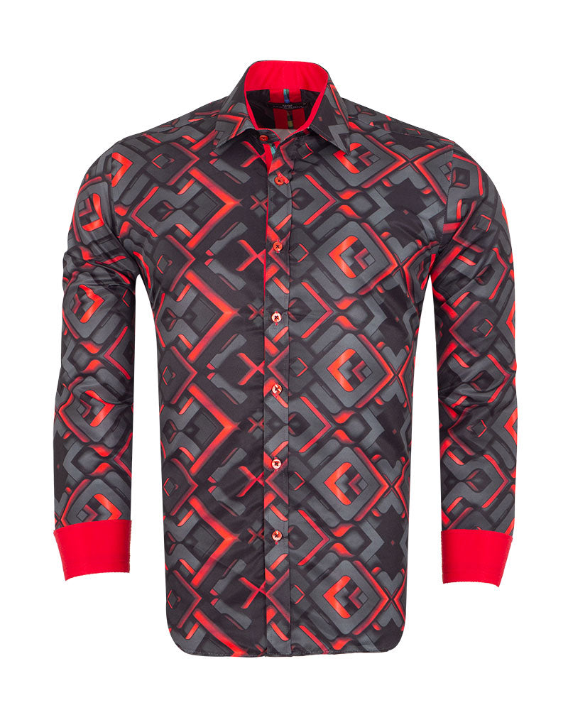 Red And Black Geometric Print Shirt