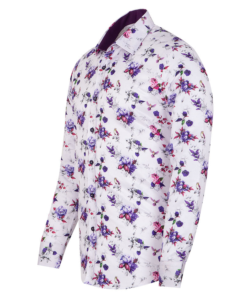 White Bird Flower Print Shirt