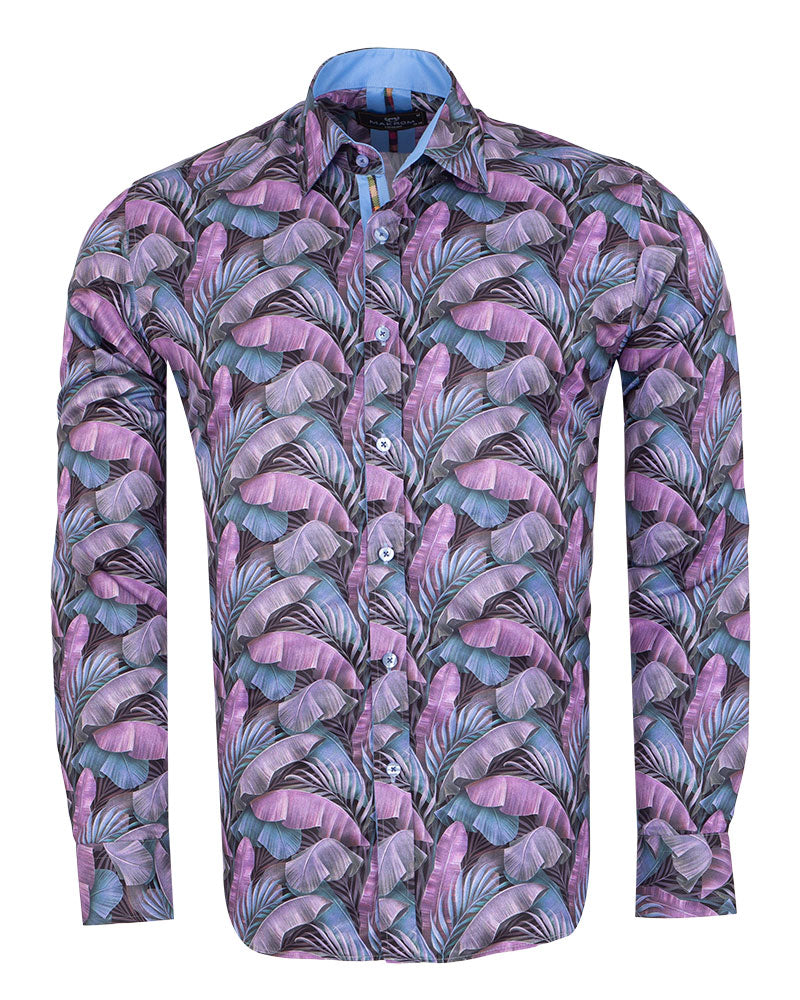 Purple Tropical Leaf Print Shirt