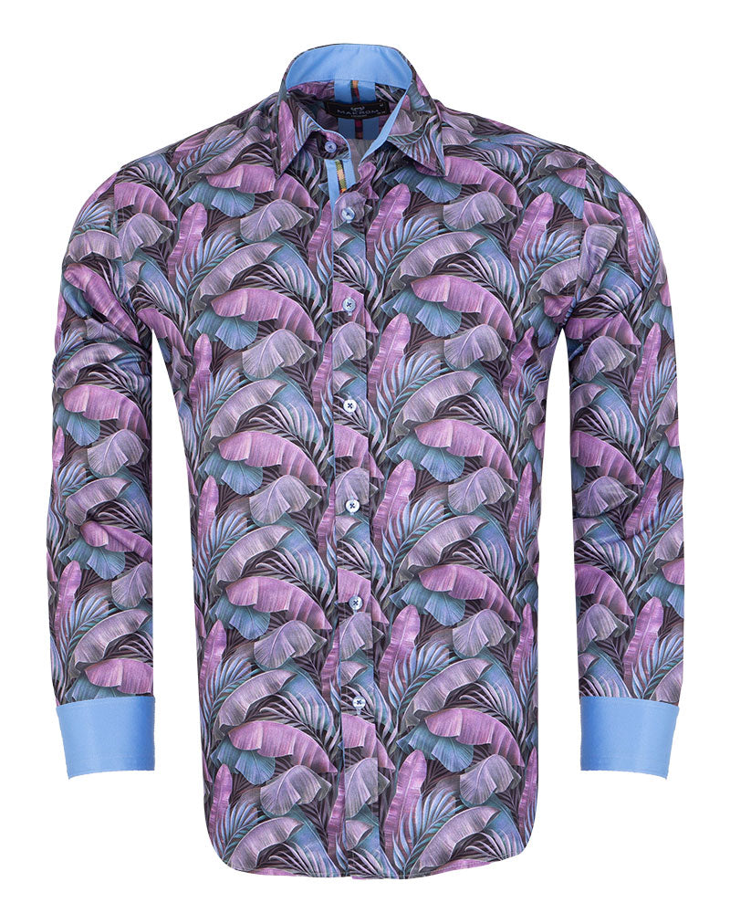 Purple Tropical Leaf Print Shirt