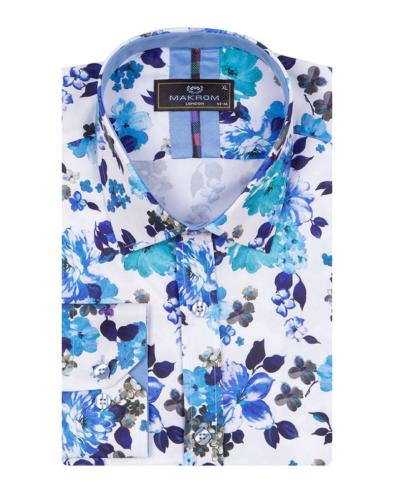 Blue Flower Print Shirt