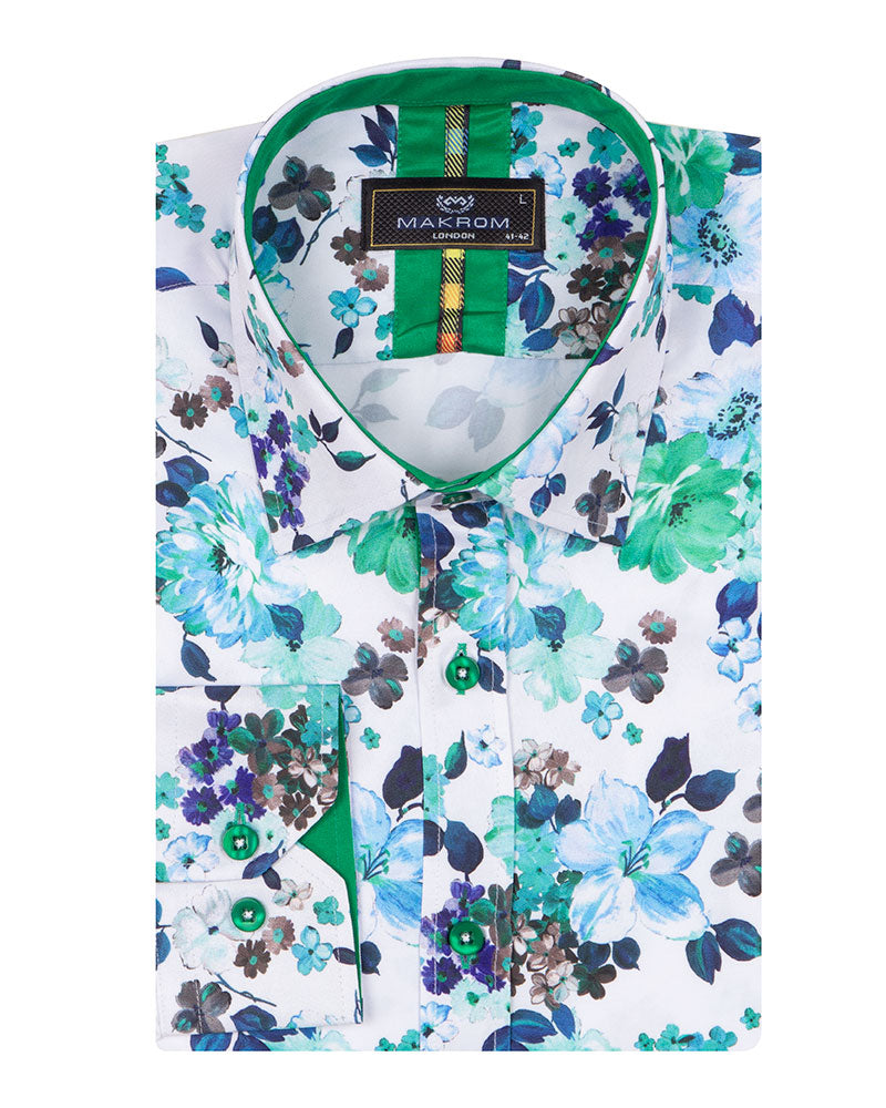Green Flower Print Shirt
