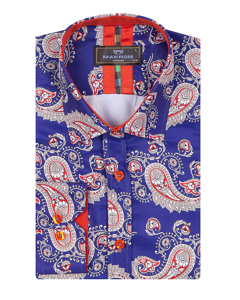 Dark Blue Paisley Print Shirt