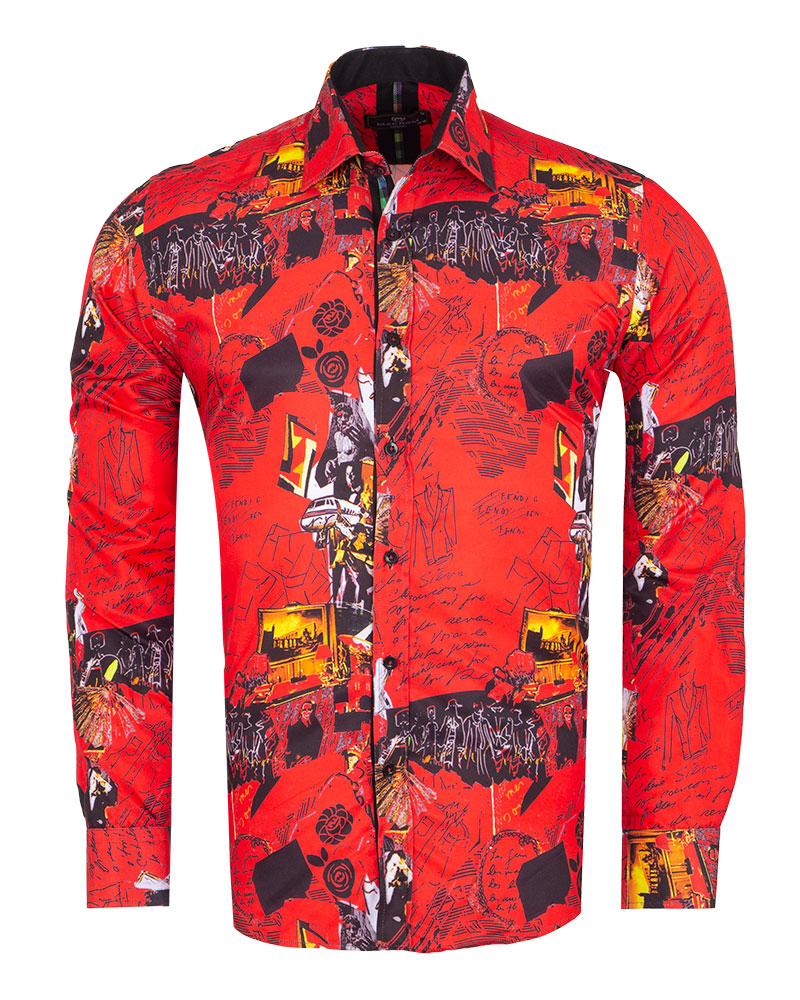 Red Vintage Pictures Print Shirt