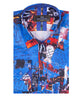 Dark Blue Vintage Pictures Print Shirt