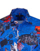 Dark Blue Vintage Pictures Print Shirt
