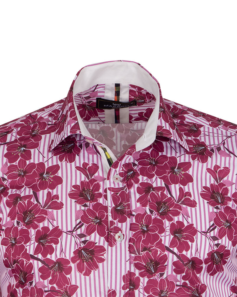 Purple Stripe Daisy Floral Print Shirt