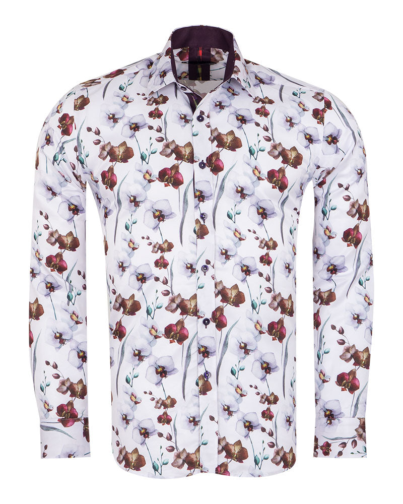 Brown Orchid Floral Print Shirt