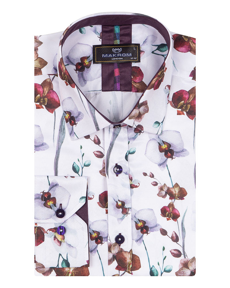 Brown Orchid Floral Print Shirt