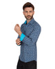 Turquoise Mini Snowflake Print Men's Shirt