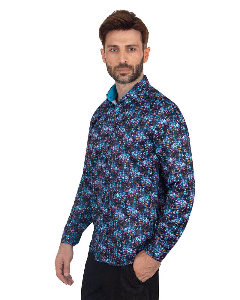 Dark Blue Floral Printed Men's Shirt