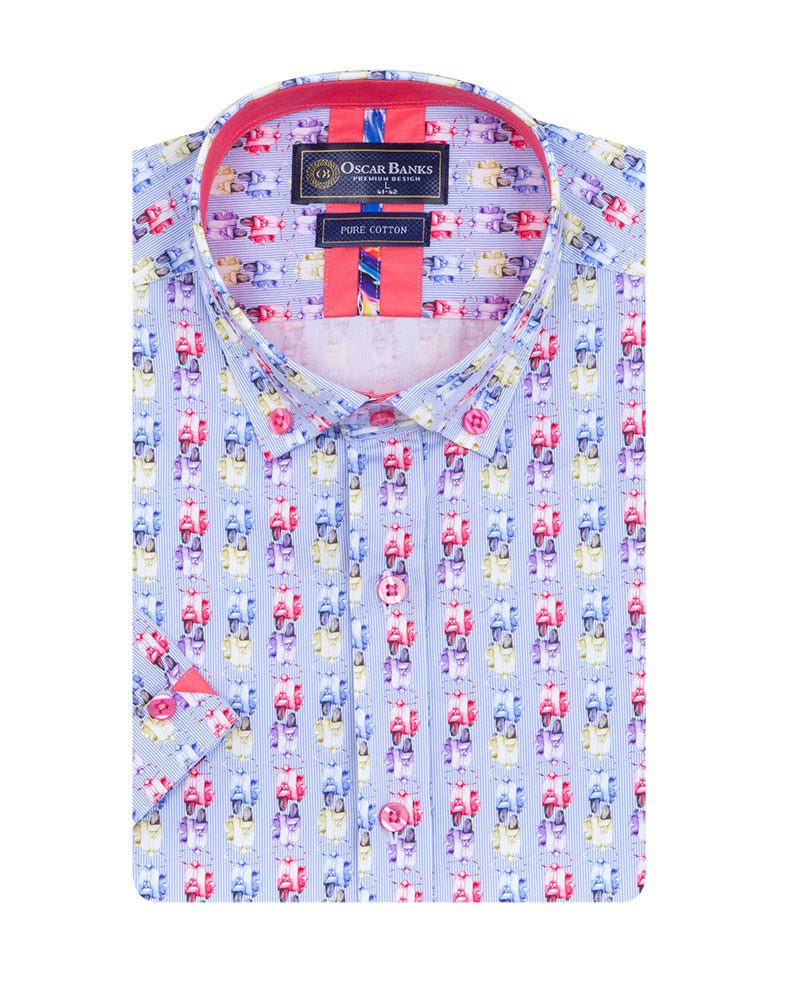 Colourful Vespa Print Short Sleeve Shirt