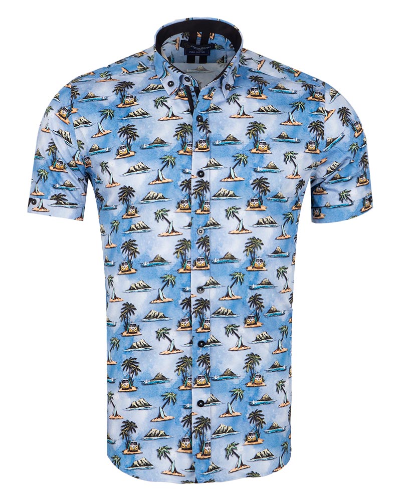 Blue Island Print Short Sleeve Shirt